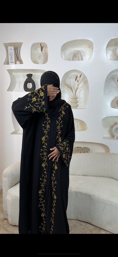 Manal black and gold abaya